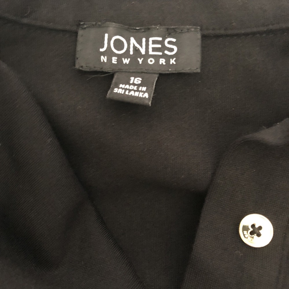 Jones New York Women's Black Two Pocket Gold Buttons 3/4 Sleeve Shirt Dress - 16 - Picture 8 of 11